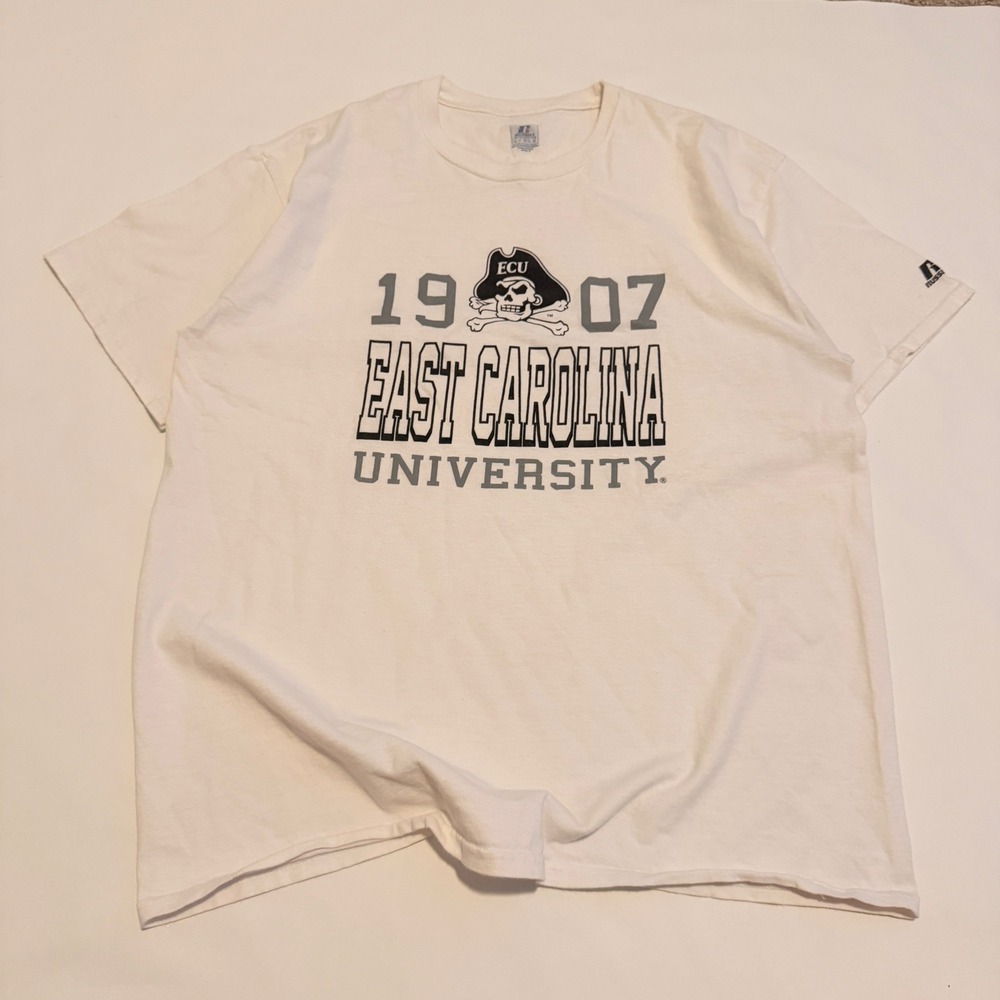 Russell Athletic T-Shirt Mens Large White ECU East Carolina University Graphic